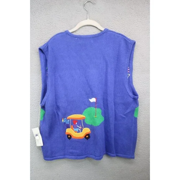 Belle Pointe Vtg. Hand Woven Embroidered Sweater Vest-NWT-Size XL-Golf